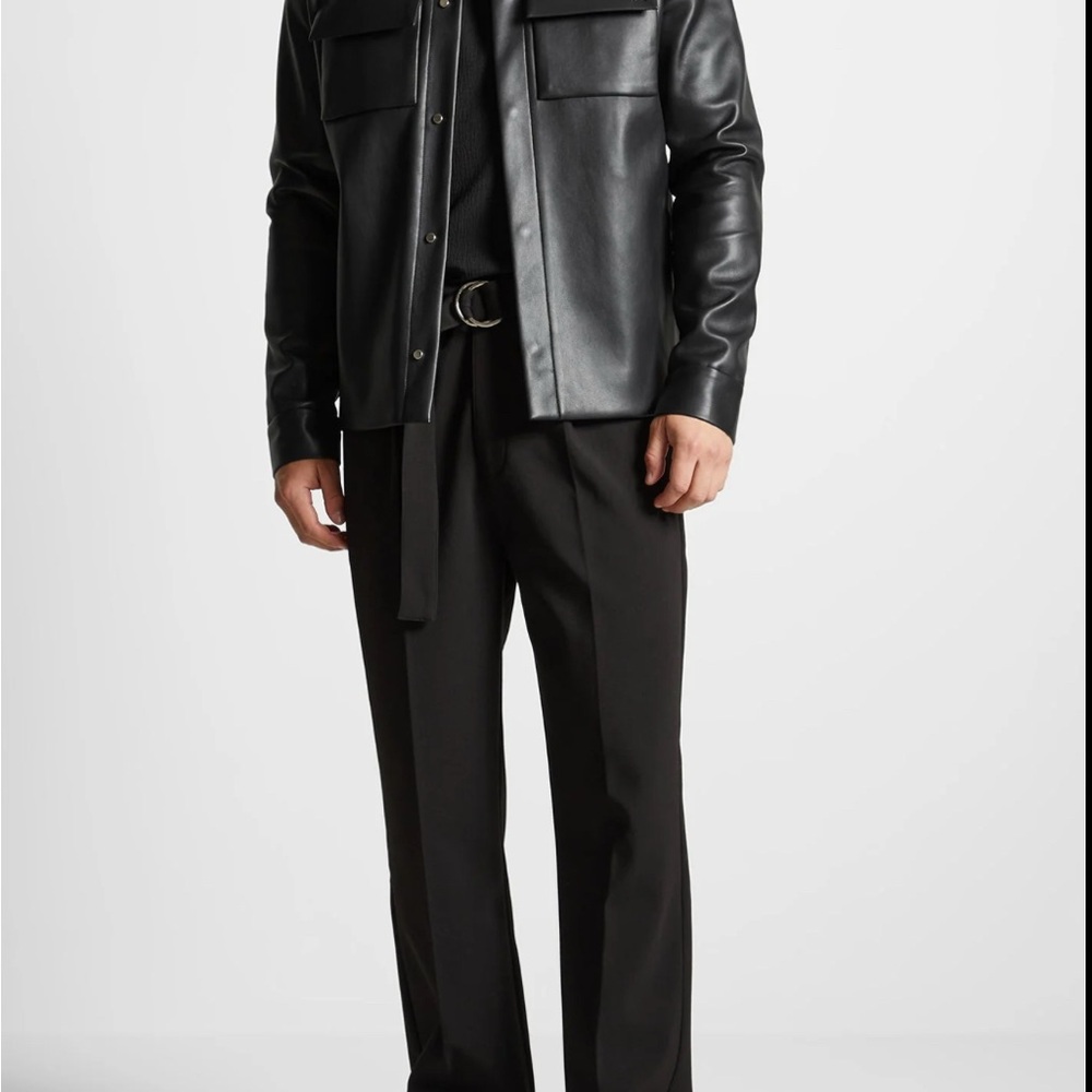 Maniere De Voir Black Vegan Leather Shirt Jacket - Men’s M